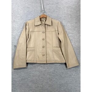 Nuage CGC Collection Leather Jacket Womens Medium Beige Button Front 250CP-32